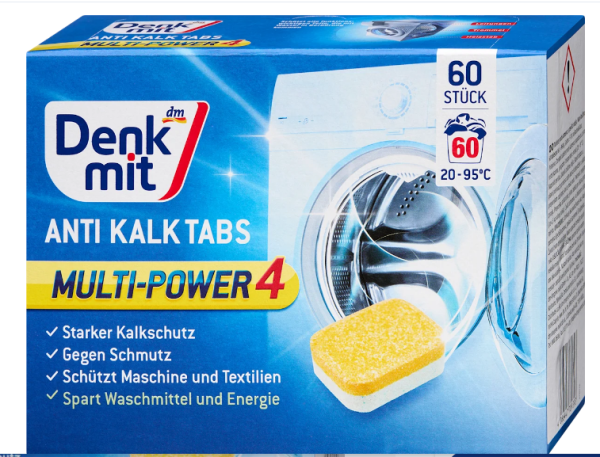 Таблетки для чистки Denkmit стиральной машины Anti-Kalk-Tabs от накипи и грязи, 960 грамм, 60 шт.