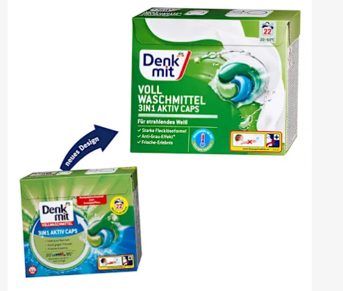 Капсули для прання Denkmit ,білої білизни Vollwaschmittel 3in1 Aktiv Caps, 22 шт