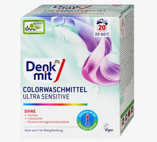 Гіпоалергенний пральний порошок для кольорових речей Denkmit Ultra Sensitive Color, 1,35 кг (20 прань)