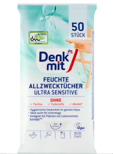 Влажные салфетки Denkmit для уборки Feuchte Allzwecktücher Ultra Sensitive 50 шт