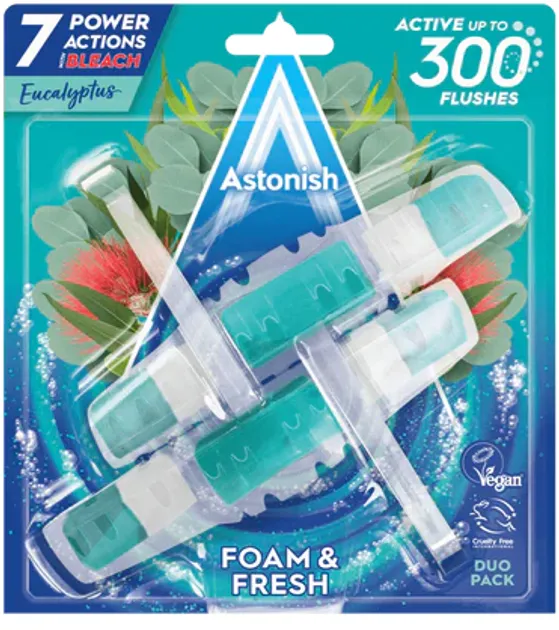 Блоки для чистки унитазов Astonish FOAM & FRESH Toilet Rim Block Eucalytus 2x 40g