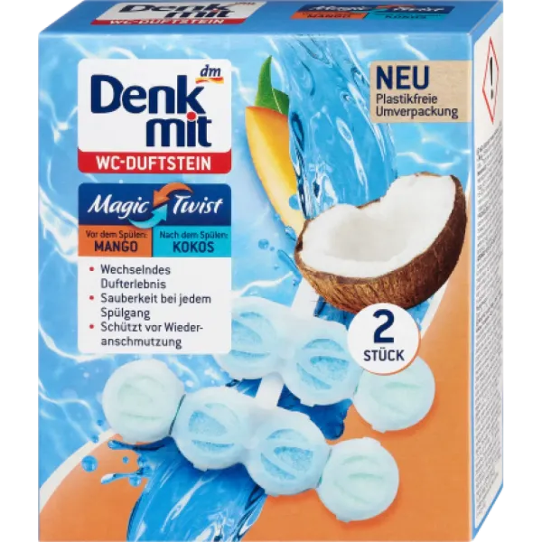 Блок для унитаза Denkmit Magic Twist Mango&Kokos, 2 шт