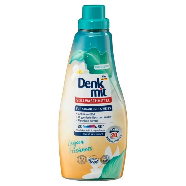 Гель для прання Denkmit білих та світлих речей  Vollwaschmittel Limited Edition Lagoon Freshness, 20 прань, 1 л