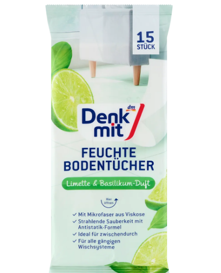 Влажные салфетки Denkmit для пола с ароматом лайма и базилика, 15 шт.