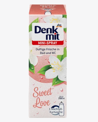 Мини-спрей освежитель воздуха Denkmit Lufterfrischer Sweet Love сменный блок, 25 мл