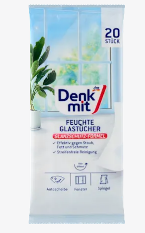 Влажные салфетки Denkmit для чистки окон, зеркал и стеклянных поверхностей, 20 шт.