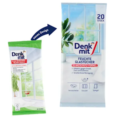 Влажные салфетки Denkmit для чистки окон, зеркал и стеклянных поверхностей, 20 шт.