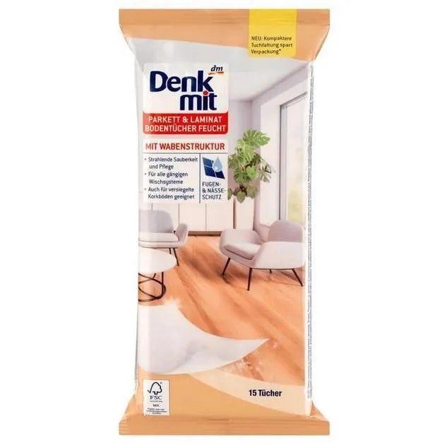 Вологі серветки для підлоги Denkmit Parket&Laminate, 15 шт