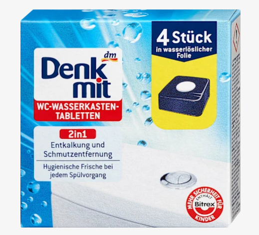 Таблетки Denkmit для сливного бачка унитаза WC Wasserkasten Tabs 2в1, 4 шт