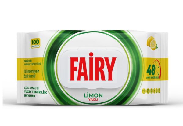 Универсальные влажные салфетки для уборки Fairy Surface Clean Wipes с лимонным маслом, белым уксусом и пищевой содой, 100 штук
