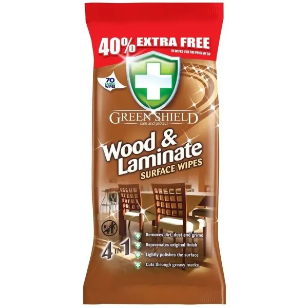 Серветки для догляду за деревʼяними поверхнями і ламінатом GreenShield, 70 шт