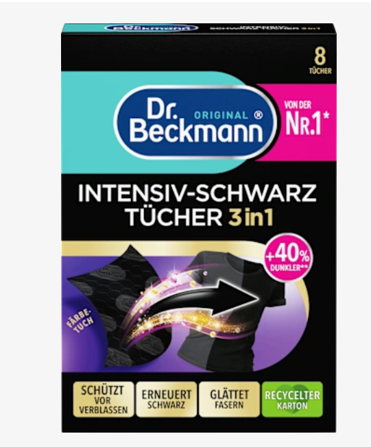 Серветки для відновлення чорного кольору та тканини Dr. Beckmann Intensiv-Schwarz 3в1 8 шт